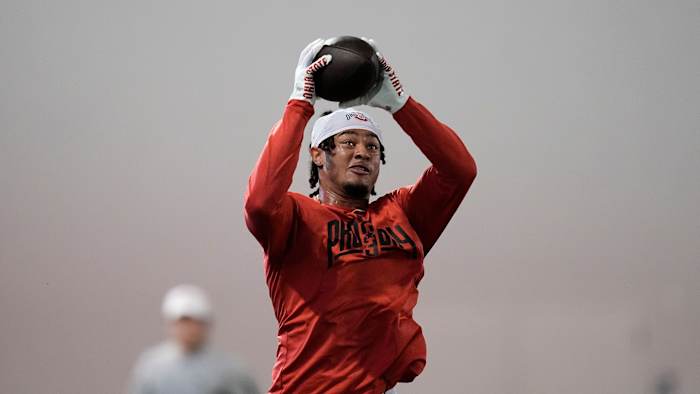 Jaxon Smith-Njigba at pro day. (Adam Cairns/USA Today Sports Images)
